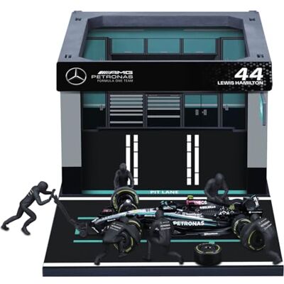 Bburago Formule 1 Pit Stop Mercedes AMG #Hamilton Set 1/43 met figuren van monteurs, stand en accessoires Officieel F1 gereduceerd model Realistische details Collector Edition Bburago Formule 1 Pit Stop Mercedes AMG #Hamilton Set 1/43 met figuren van monteurs, stand en accessoires Officieel F1 gereduceerd model Realistische details Collector Edition