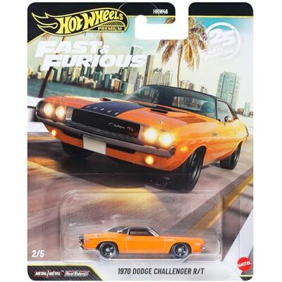 Hot Wheels Premium Fast & Furious 1970 Dodge Challenger R/T 1:64 die-cast speelgoedauto voor verzamelaars, geïnspireerd op de Fast-filmreeks, JHW64 Hot Wheels Premium Fast & Furious 1970 Dodge Challenger R/T 1:64 die-cast speelgoedauto voor verzamelaars, geïnspireerd op de Fast-filmreeks, JHW64
