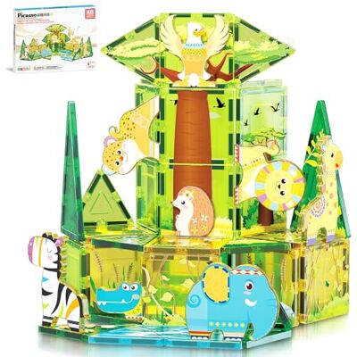 PicassoTiles Magnetisch bouwblok met safari-thema met 8 compatibele magnetische dierenactiefiguren, bouwstenen voor peuters, creatief Steam-speelgoed PicassoTiles Magnetisch bouwblok met safari-thema met 8 compatibele magnetische dierenactiefiguren, bouwstenen voor peuters, creatief Steam-speelgoed