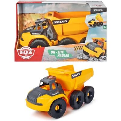 Dickie Toys Volvo kiepwagen, speelgoed kiepwagen met vrijloop, beweegbare scharnieras achter cabine beweegbaar laadvlak, open cabine, 26 cm, geel/grijs Dickie Toys Volvo kiepwagen, speelgoed kiepwagen met vrijloop, beweegbare scharnieras achter cabine beweegbaar laadvlak, open cabine, 26 cm, geel/grijs