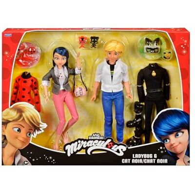 BANDAI Miraculous Set van 2 Marinette en Adrien poppen met 2 Ladybug Black Cat Outfits, Accessoires Miraculous Box 2 figuren 26 cm cadeau-idee voor kinderen Speelgoed voor kinderen vanaf 4 BANDAI Miraculous Set van 2 Marinette en Adrien poppen met 2 Ladybug Black Cat Outfits, Accessoires Miraculous Box 2 figuren 26 cm cadeau-idee voor kinderen Speelgoed voor kinderen vanaf 4