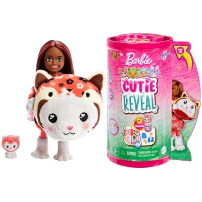 Barbie Cutie Reveal Chelsea Pop en Accessoires, met pluchen dierenpak en 6 verrassingen, waaronder kleurverandering, kitten als rode panda, HRK28 Barbie Cutie Reveal Chelsea Pop en Accessoires, met pluchen dierenpak en 6 verrassingen, waaronder kleurverandering, kitten als rode panda, HRK28