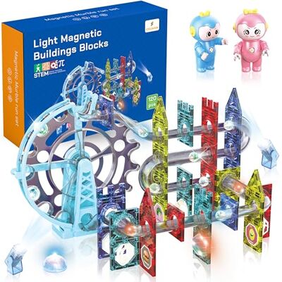 CELMAN Magnetische bouwstenen, 120 delen, magneten, bouwblokken, kbaan met accessoires, Montessori-speelgoed, magnetische kogelbaan voor kinderen vanaf 3, 4, 5, 6, 7, 8 jaar, STEM, educatief CELMAN Magnetische bouwstenen, 120 delen, magneten, bouwblokken, kbaan met accessoires, Montessori-speelgoed, magnetische kogelbaan voor kinderen vanaf 3, 4, 5, 6, 7, 8 jaar, STEM, educatief