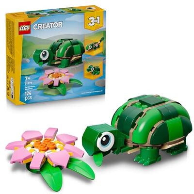 Lego Creator 3in1 Turtle with a Water Lily Flower Toy Animal Figure Transforms into a Chameleon or Frog DIY Desk Decor Idea Birthday Gift for 7+ Year Old Girls & Boys 31377 Lego Creator 3in1 Turtle with a Water Lily Flower Toy Animal Figure Transforms into a Chameleon or Frog DIY Desk Decor Idea Birthday Gift for 7+ Year Old Girls & Boys 31377