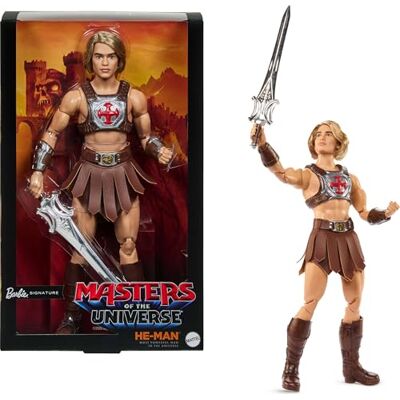 Barbie Kenmerkende pop, Ken He-Man Collectible in Battle Harness Zwaard, Poppenstandaard & Displayable Verpakking, Motu-filmthema Barbie Kenmerkende pop, Ken He-Man Collectible in Battle Harness Zwaard, Poppenstandaard & Displayable Verpakking, Motu-filmthema
