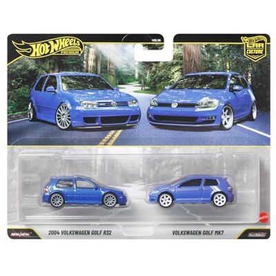 Hot Wheels Car Culture 2-pack Volkswagen Golf R32 & Mk7 2 die-cast verzamelspeelgoedauto's op schaal 1:64 met Real Riders-banden, metalen carrosserie en chassis, JHW49 Hot Wheels Car Culture 2-pack Volkswagen Golf R32 & Mk7 2 die-cast verzamelspeelgoedauto's op schaal 1:64 met Real Riders-banden, metalen carrosserie en chassis, JHW49