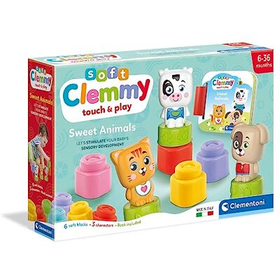 Clementoni Soft Clemmy speelset met boek, schattige dieren, bouwstenen, zacht blok voor baby's van 6 maanden, volwassen speelgoed, eerste leeftijd, gemaakt in Italië, 17849, meerkleurig Clementoni Soft Clemmy speelset met boek, schattige dieren, bouwstenen, zacht blok voor baby's van 6 maanden, volwassen speelgoed, eerste leeftijd, gemaakt in Italië, 17849, meerkleurig