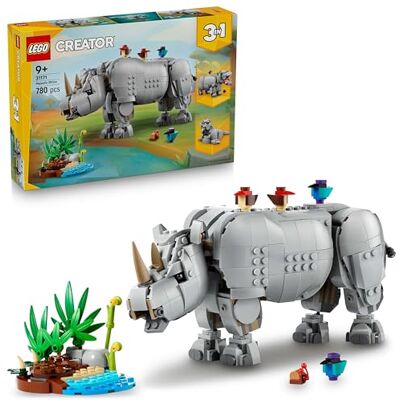 Lego Creator 3in1 Wild Animals: Majestic Rhino with Birds Toy Animal Figure Transforms into a Hippo Model or a Walrus Creative Gift for 9+ Year Old Girls & Boys 31171 Lego Creator 3in1 Wild Animals: Majestic Rhino with Birds Toy Animal Figure Transforms into a Hippo Model or a Walrus Creative Gift for 9+ Year Old Girls & Boys 31171