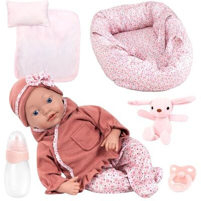 Bayer Design Reborn babypop, 38 cm, met babydraagzak realistisch, pop als echt, knuffeldrager, knuffeldier, fopspeen, fles, kussen, deken voor meisjes en jongens Bayer Design Reborn babypop, 38 cm, met babydraagzak realistisch, pop als echt, knuffeldrager, knuffeldier, fopspeen, fles, kussen, deken voor meisjes en jongens