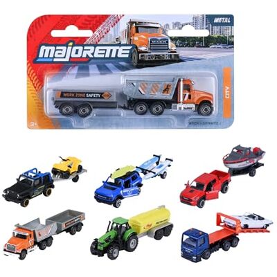 Majorette Auto City Trailer Speelgoedauto van metaal met aanhanger, vrijloop en bewegende delen, willekeurige selectie uit 6 auto's voor kinderen vanaf 3 jaar, 7,5-13 cm Majorette Auto City Trailer Speelgoedauto van metaal met aanhanger, vrijloop en bewegende delen, willekeurige selectie uit 6 auto's voor kinderen vanaf 3 jaar, 7,5-13 cm