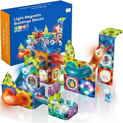 CELMAN Magnetische bouwstenen, 75-delig, magneten, bouwblokken, kbaan met accessoires, Montessori-speelgoed, magnetische kogelbaan voor kinderen vanaf 3, 4, 5, 6, 7, 8 jaar, STEM, educatief CELMAN Magnetische bouwstenen, 75-delig, magneten, bouwblokken, kbaan met accessoires, Montessori-speelgoed, magnetische kogelbaan voor kinderen vanaf 3, 4, 5, 6, 7, 8 jaar, STEM, educatief
