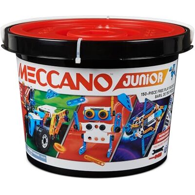 BANDAI Meccano Junior Baril 150-delig – bouwset 5 modellen, 2 gereedschappen, handleiding (mogelijk niet beschikbaar in het Nederlands), opbergemmer – activiteitsset voor montage speelgoed en BANDAI Meccano Junior Baril 150-delig – bouwset 5 modellen, 2 gereedschappen, handleiding (mogelijk niet beschikbaar in het Nederlands), opbergemmer – activiteitsset voor montage speelgoed en