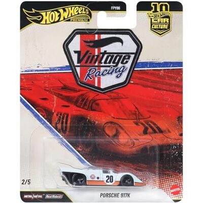 Hot Wheels Car Culture Premium Metalen Speelgoed Porsche 917 K, Schaal 1:64, met Real Riders Banden en Metalen Carrosserie en Chassis, Vintage Racing-voertuig, JKF03 Hot Wheels Car Culture Premium Metalen Speelgoed Porsche 917 K, Schaal 1:64, met Real Riders Banden en Metalen Carrosserie en Chassis, Vintage Racing-voertuig, JKF03
