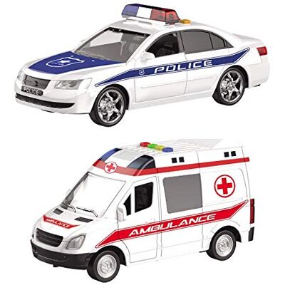 Mondo Motors Friction Security Assortment voertuigen met terugtrekkoppeling voor kinderen maat 20 cm politie- en hamburger 51175 Mondo Motors Friction Security Assortment voertuigen met terugtrekkoppeling voor kinderen maat 20 cm politie- en hamburger 51175