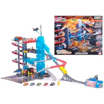 Dickie Toys speelgoedgarage Fast & Furious grote garage Parkeergarage met 5 niveaus vanaf 3 jaar, licht en geluid, gemotoriseerde trein, instormende parkeerplaatsen, accessoires Dickie Toys speelgoedgarage Fast & Furious grote garage Parkeergarage met 5 niveaus vanaf 3 jaar, licht en geluid, gemotoriseerde trein, instormende parkeerplaatsen, accessoires