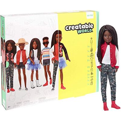 Mattel Creatable World Luxe poppenset DC-725 Aanpasbare pop met zwart gevlochten haar, 6 kledingstukken, 3 paar schoenen en 2 accessoires, creatief speelgoed voor alle kinderen van 6 jaar en ouder Mattel Creatable World Luxe poppenset DC-725 Aanpasbare pop met zwart gevlochten haar, 6 kledingstukken, 3 paar schoenen en 2 accessoires, creatief speelgoed voor alle kinderen van 6 jaar en ouder