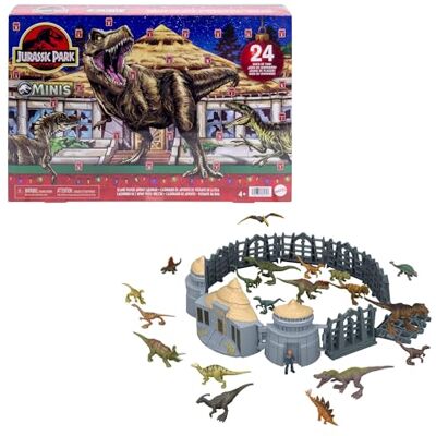 Mattel Jurassic World adventskalender, 24 dagen, 19 mini-dino's Jurassic Park-bezoekerseilandthema, verrassingen incl. dinofiguren, mensfiguur, setstukken, JLD23 Mattel Jurassic World adventskalender, 24 dagen, 19 mini-dino's Jurassic Park-bezoekerseilandthema, verrassingen incl. dinofiguren, mensfiguur, setstukken, JLD23