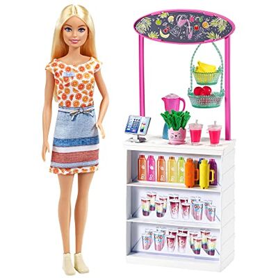 Barbie Smoothiebar Speelset met blonde Pop, Smoothiebar en 10 Accessoires, voor kinderen van 3 tot 7 jaar Barbie Smoothiebar Speelset met blonde Pop, Smoothiebar en 10 Accessoires, voor kinderen van 3 tot 7 jaar