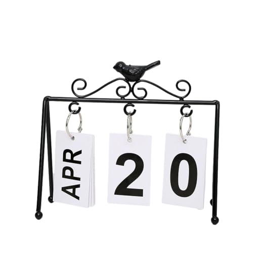 Axaooqeld Vogelkalender, decoratie, kantoorkalender, staande kalender, dagkalender, tafelkalender, zwart, 18 x 16 x 7 cm