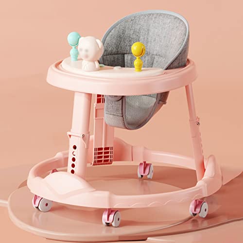 TUCY Babywandelaars voor jongens en meisjes vanaf 6 maanden, opvouwbare activiteitenwandelaar om te leren lopen, babywandelaar met stille wielen, 2-in-1 wandelaar voor peuter (kleur: roze, maat: luxe)