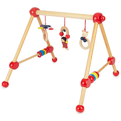 Bieco Speeltrapezium; speelboog van hout met figuren en ballen; speelboog van hout voor baby's, speeltrapeziumhout, mobiel hout, activity centrum babygym, houten speelgoed voor baby's