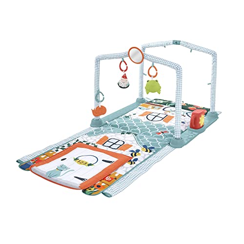 Fisher-Price 3-in-1 Kruipen en Spelen Activiteitenspeelmat, van baby naar peuter, speelmat om op de buik te spelen en activiteitentunnel met speeltjes, HJK45