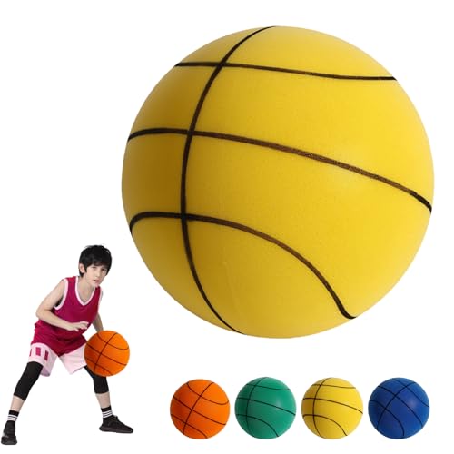 DAUZ Silent Basketball, 2024 New Silent Basketball Dribbling Indoor Quiet Basketball, Silent Foam Basketball Low Noise Training Basketball, High Elasticity Quiet Bounce Basketball (No.5,Yellow)