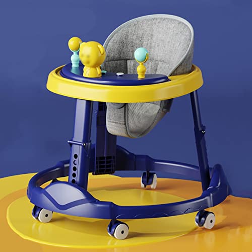 TUCY Babywandelaars voor jongens en meisjes vanaf 6 maanden, opvouwbare activiteitenwandelaar om te leren lopen, babywandelaar met stille wielen, 2-in-1 wandelaar voor peuter (kleur: blauw-geel, maat: luxe)
