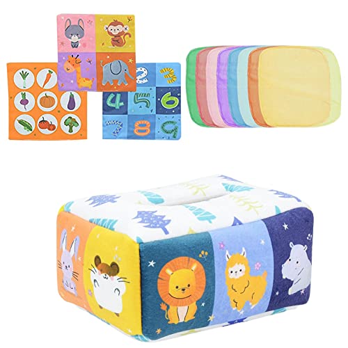 Yajimsa Baby Tissue Doos Speelgoed Tissue Box Babyspeelgoed magisch sensorisch speelgoed met 8 zijden sjaals en 3 gekreukt papier voor baby's, pasgeborenen, peuters en baby's