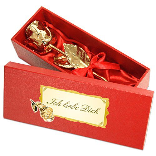 Geschenke mit Namen Echte gouden roos met toewijding: Ik hou van jou, bedekt met 999 goud, ca. 28 cm, met geschenkdoos en echtheidscertificaat