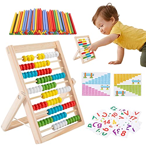 EviKoo Baby Abacus Speelgoed, Abacus Met Veelkleurige Kralen, Abacus Leren Board Houten Abacus Tellen Speelgoed Telstokken Alfabetkaarten Voor Peuters