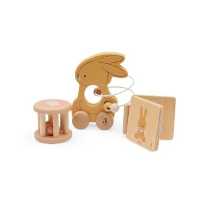 Jollein Houten speelgoed cadeauset babyspeelgoedset met voertuig, rammelaar en houten boek bevordert de fijne motoriek en hand-oogcoördinatie FSC-gecertificeerd Bunny Luz Jollein Houten speelgoed cadeauset babyspeelgoedset met voertuig, rammelaar en houten boek bevordert de fijne motoriek en hand-oogcoördinatie FSC-gecertificeerd Bunny Luz