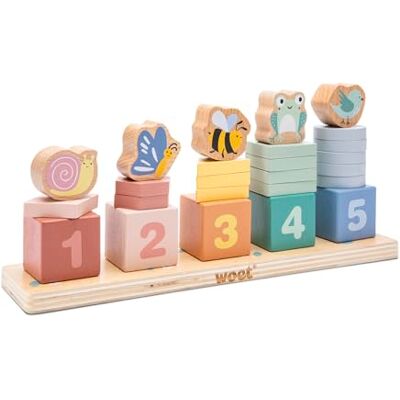 Woet ® Houten speelgoed om te tellen en te stapelen voor peuters, Montessori cijferblokken 1-5 met dieren, FSC-speelspel 25-delig voor sorteren en fijne motoriek, vanaf 18 maanden Woet ® Houten speelgoed om te tellen en te stapelen voor peuters, Montessori cijferblokken 1-5 met dieren, FSC-speelspel 25-delig voor sorteren en fijne motoriek, vanaf 18 maanden