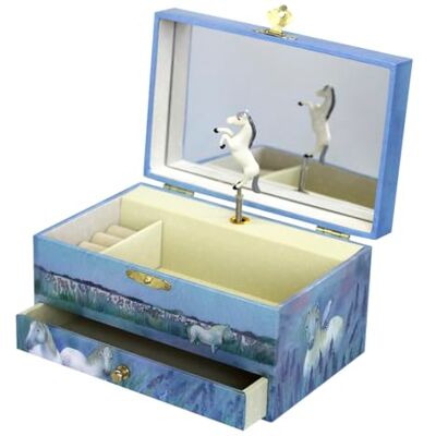TROUSSELIER 6260621 sieradendoosje voor kinderen, paardencamargue, muziekdoos met muziek en dansfiguur, oplichtend, blauw TROUSSELIER 6260621 sieradendoosje voor kinderen, paardencamargue, muziekdoos met muziek en dansfiguur, oplichtend, blauw
