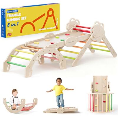COSYLAND Klimrek Indoor L – Speelset 8-in-1 met Klimboog, Klimdriehoek en Glijbaan – Massief Houten Speeltoestel – Vanaf 18 Maanden – Natural/Warme Kleuren COSYLAND Klimrek Indoor L – Speelset 8-in-1 met Klimboog, Klimdriehoek en Glijbaan – Massief Houten Speeltoestel – Vanaf 18 Maanden – Natural/Warme Kleuren