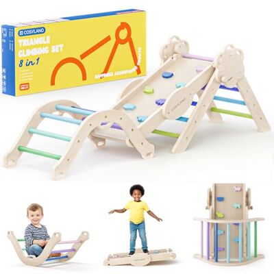 COSYLAND Klimrek Indoor M – Speelset 8-in-1 met Klimboog, Klimdriehoek en Glijbaan – Massief Houten Speeltoestel – Vanaf 18 Maanden – Natuurlijk/Koel COSYLAND Klimrek Indoor M – Speelset 8-in-1 met Klimboog, Klimdriehoek en Glijbaan – Massief Houten Speeltoestel – Vanaf 18 Maanden – Natuurlijk/Koel
