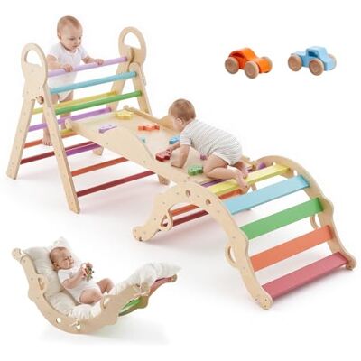 VEVOR Klimrek voor kinderen en baby's, opvouwbaar, Montessori-gymnastiek, met houten wagen, kussen, glijbaan, driehoek pikler, indoor klimpark, leren voor kinderen VEVOR Klimrek voor kinderen en baby's, opvouwbaar, Montessori-gymnastiek, met houten wagen, kussen, glijbaan, driehoek pikler, indoor klimpark, leren voor kinderen