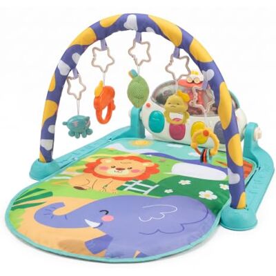 Relaxdays speelboog, met speelgoed, muziek en licht, HBT: 42 x 64 x 80 cm, stof, babygym, krabbeldeken jungleprint,blauw Relaxdays speelboog, met speelgoed, muziek en licht, HBT: 42 x 64 x 80 cm, stof, babygym, krabbeldeken jungleprint,blauw