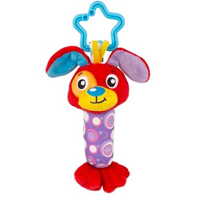Playgro Clipsy Penny Puppy Sensorische hond met bel, kinderwagenclip, zachte texturen en levendige kleuren, voor pasgeborenen Playgro Clipsy Penny Puppy Sensorische hond met bel, kinderwagenclip, zachte texturen en levendige kleuren, voor pasgeborenen