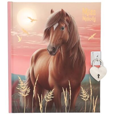 Depesche 13889 Miss Melody Dagboek in roze, met paardenmotief en gouden details, boek met hartenslot, stickers en gelinieerde pagina's Depesche 13889 Miss Melody Dagboek in roze, met paardenmotief en gouden details, boek met hartenslot, stickers en gelinieerde pagina's
