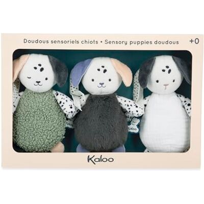 KALOO Sensorisch pluche dier hond puppy Set van 3 speelgoed voor de ontwikkeling van de baby vanaf de geboorte Zachte pluche dieren met contrasterende textuur en kleuren Cadeau voor de KALOO Sensorisch pluche dier hond puppy Set van 3 speelgoed voor de ontwikkeling van de baby vanaf de geboorte Zachte pluche dieren met contrasterende textuur en kleuren Cadeau voor de