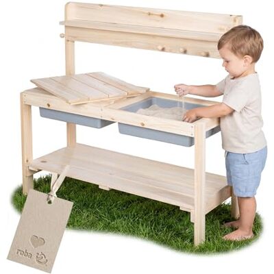 roba Kids Outdoor+ tuinkeuken "Fun" hout modderkeuken met afneembare afdekking natuur roba Kids Outdoor+ tuinkeuken "Fun" hout modderkeuken met afneembare afdekking natuur