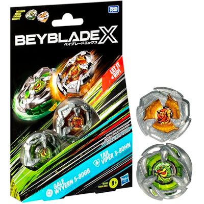 Hasbro Beyblade X Gale Wyvern 5-80GB en Tail Viper 3-80HN tol, dual-pack, set Hasbro Beyblade X Gale Wyvern 5-80GB en Tail Viper 3-80HN tol, dual-pack, set