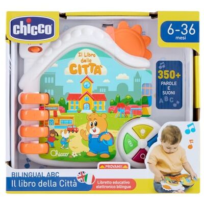 Chicco Interactief tweetalig boek Italiaans/Engels met 9 pagina's, educatief spel eerste woorden, lichten en geluiden van de stad, taalleren, spel voor kinderen, activiteitencentrum, 6-36 maanden Chicco Interactief tweetalig boek Italiaans/Engels met 9 pagina's, educatief spel eerste woorden, lichten en geluiden van de stad, taalleren, spel voor kinderen, activiteitencentrum, 6-36 maanden