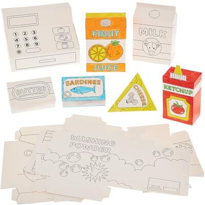 Baker Ross FN089 3D Ingekleurde Supermarkt Winkel Artikelen Set van 11, Pretend Shop Speelobject voor Kinderen, Kinder Boodschappenwinkel Baker Ross FN089 3D Ingekleurde Supermarkt Winkel Artikelen Set van 11, Pretend Shop Speelobject voor Kinderen, Kinder Boodschappenwinkel