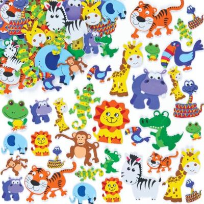 Baker Ross EV3115 Mosrubbersticker "jungledieren" voor kinderen, kaarten en knutselprojecten (96 stuks), Assorted, meerkleurig Baker Ross EV3115 Mosrubbersticker "jungledieren" voor kinderen, kaarten en knutselprojecten (96 stuks), Assorted, meerkleurig