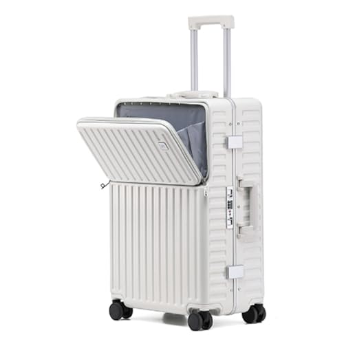 HOSIOBHAN Lichtgewicht trolley met universele wielen, gladde trolley en slijtvaste trolleykoffer met kralenvoet voor op reis, Wit, 24 inches