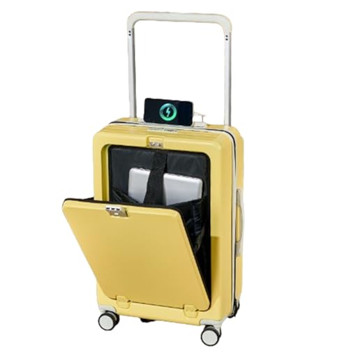 SONAXO Koffer met driecijferig cijferslot, externe USB Drielaags composiet pc-materiaal Opvouwbare bekerhouder voor reizen en zakenreizen (lemon yellow 22 inches)