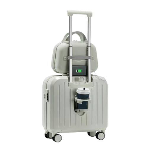 EMSUTPA Bekerhouder Instapkoffer, USB-oplaadtrolley, Wachtwoordtrolley Geschikt voor vrijetijdsreizen over korte afstanden (Grain white)