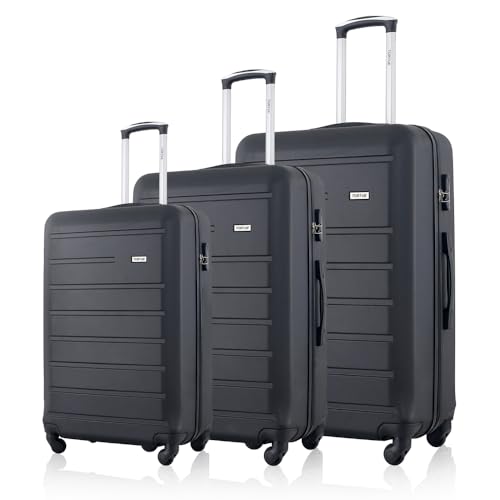 TORTUE Bagagesets ABS, Grote Bagageset 55 cm Handbagage, 68 cm Medium Bagage, 76 cm Grote Bagage Reistas op Wielen (Zwart)